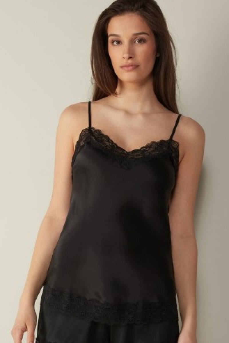 Black Intimissimi Lace and Silk Top | YCAVQ20853